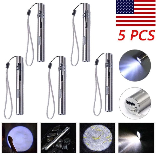 5pcs LED USB RECHARGEABLE MINI FLASHLIGHT Stainless Steel Pen Light 1000 Lumens