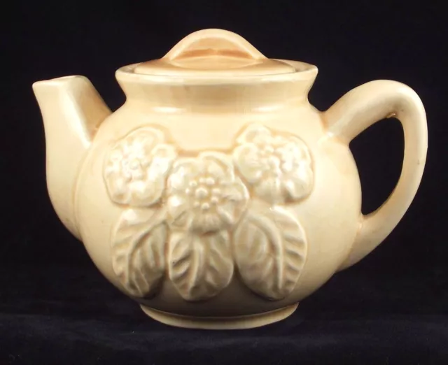 Old Brush McCoy Pottery Embossed Flower Individual Size Teapot USA 3F Vintage