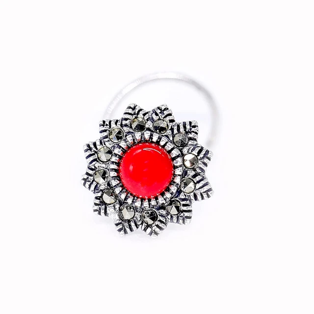Sterlingsilber Blume Form & Orange Stein Schöne Nase Nadel Für Damen & Mädchen