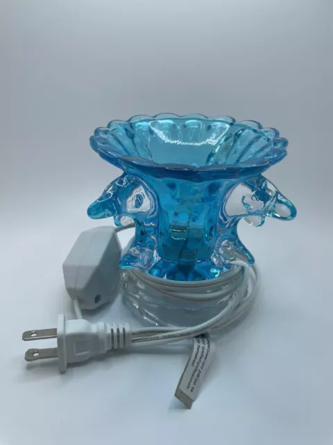 Blue Clear Glass Dolphin Electric Fragrance Lamp Oil Warmer, 4.5” Height