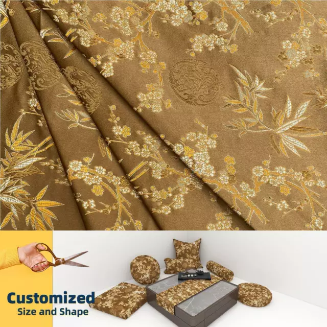 Ba114*TAILOR MADE COVER/RUNNER*Bamboo Gold Leaf Brocade Box Cushion Bolster Case