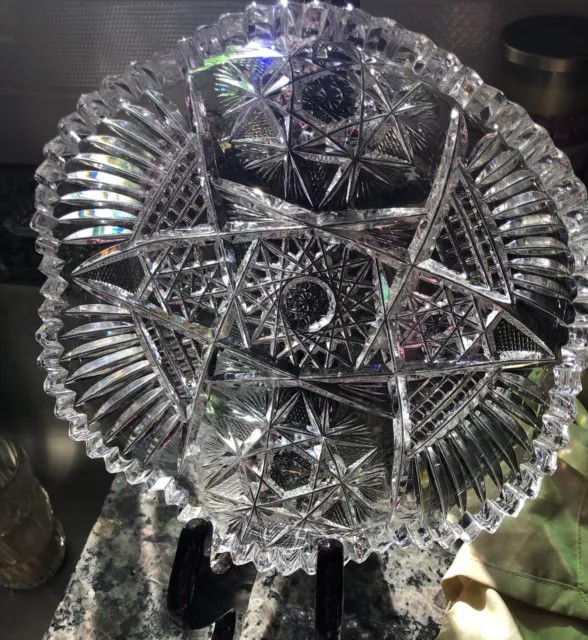 Abp Large American Brilliant Period Cut Crystal Glass 8" Low Bowl Unsigned