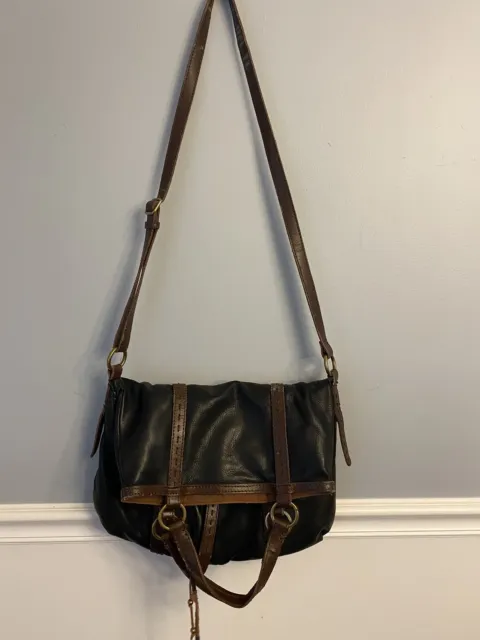 Lucky Brand Leather Hobo Brown Black Crossbody Bag Purse