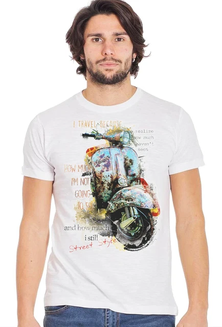 Vespa Vintage 10006 T-Shirt Urban Men Uomo 100% Cotone Fiammato