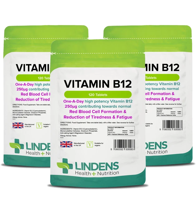 Vitamine B12 Lindens 250mcg - 2 Paquets De 200 Comprimés, Neufs