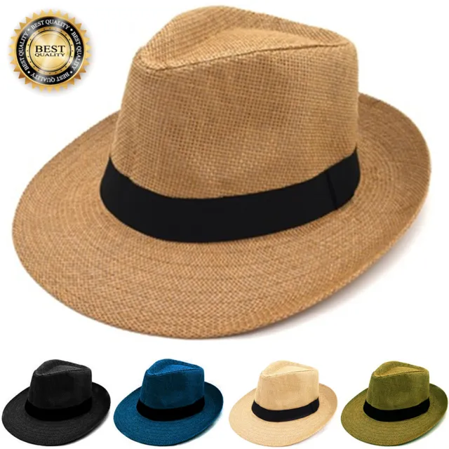 Men Women Summer Sun Wide Flat Big Brim Fedora Panama Paper Straw Hat Cap