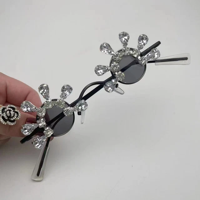 Womens Sunglasses UV400 Bling Rhinestone Small Round Personalized For Party O1