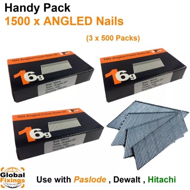 1500 mixed pack- size 32mm,38mm,63mm 16g ANGLED 20° - for Dewalt,Paslode,Hitachi