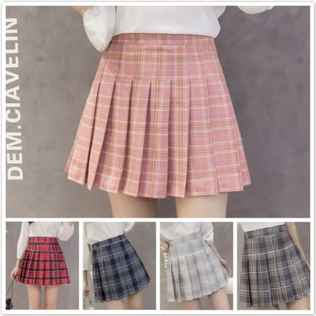 Donna Quadri Mini Gonne Vita Alta Pieghe Plaid Corta College Indossare Carino