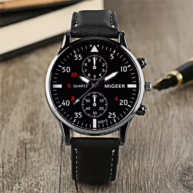 Fashion Men's Analog Quartz Stainless Steel Watches Leather Band Wrist Watch