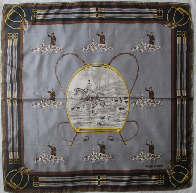 Foulard Carré Vintage MAXIMs En Soie 100% - Dimensions 76x77 Cm, Couleur Marron, Occasion