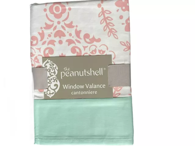 The Peanutshell Salmon Pink, Mint & White Window Valance 53” x 14” Brand New