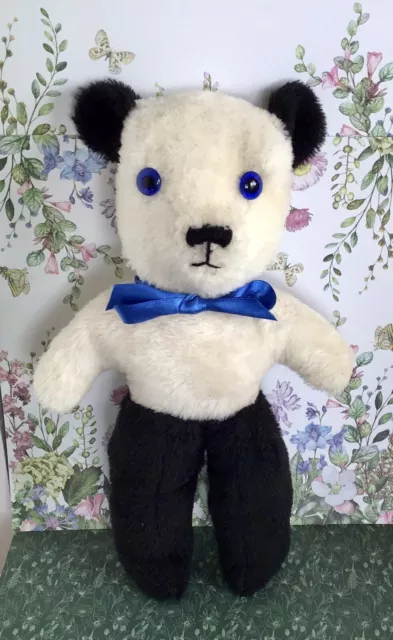 Sweet Vintage 1950s/60s Plush Panda 13” Teddy Bear. Glass Eyes.