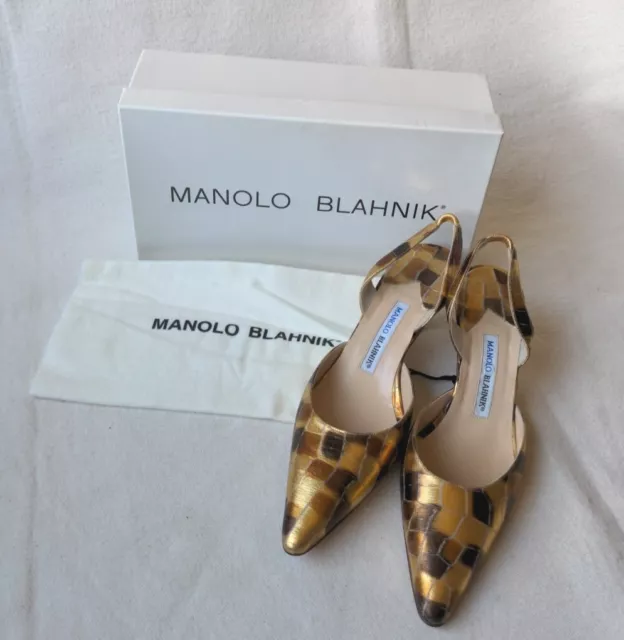 NIB Manolo Blahnik Women's Bronze Metallic Slingback Heel Shoes 39.5