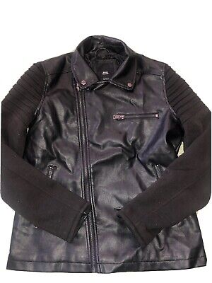 VGC Girls RIVER ISLAND Black Faux Leather Biker Jacket Coat 9-10 years zip up