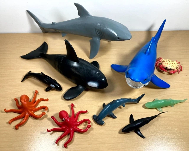 Marine life / ocean animal figures lot 10 pc sharks whales octopus crab