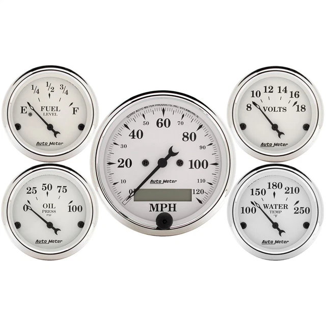 Autometer 1602 Old-Tyme White 5 Piece Gauge Set Elec. Speedometer