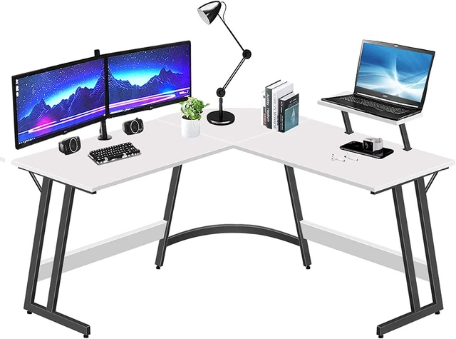 L Shaped Desk White Corner Computer Desks for Small Space Home Office Student St