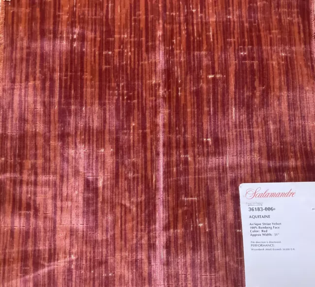 Scalamandre “Aquitaine” 36183-006 Antique Striae Bemberg Red Velvet