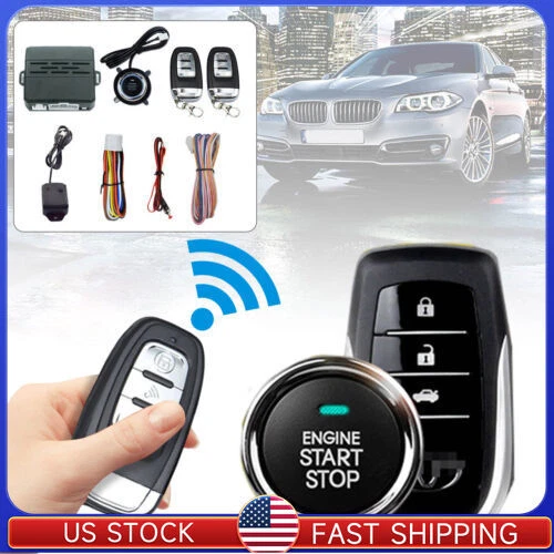 Car Keyless Entry System Engine Start Ignition Security Alarm W/ 2 Remote Kitslx