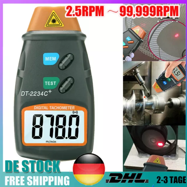 Digital Laser Tachometer LCD Tacho Foto Drehzahlmesser Berührungsloser DT2234C+