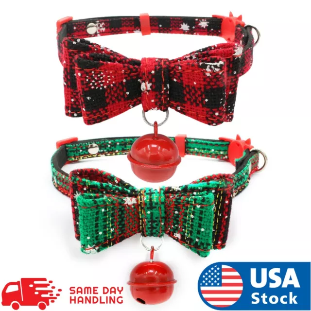 Christmas Dog Cat Pet Puppy Bowknot Necktie Break away Collar Bow Tie Necklace