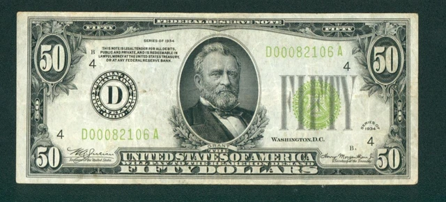 $50 1934 LGS LIME ((LIGHT GREEN SEAL)) Federal Reserve Note CURRENCY AUCTIONS 2