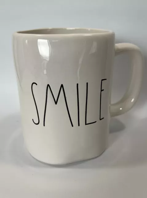 Rae Dunn SMILE Coffee Cup Mug LL Artisan Farmhouse Off White W/ Black Lettering