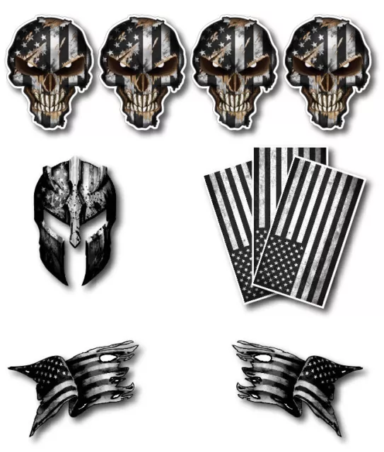 10pk Molon Labe Skull Spartan Helmet Decal USA American Flag Window Sticker