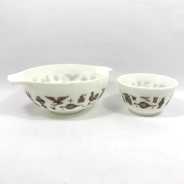 Lot of 2 / Pyrex Early American Eagle Rooster Mixing Bowls 401 & 443