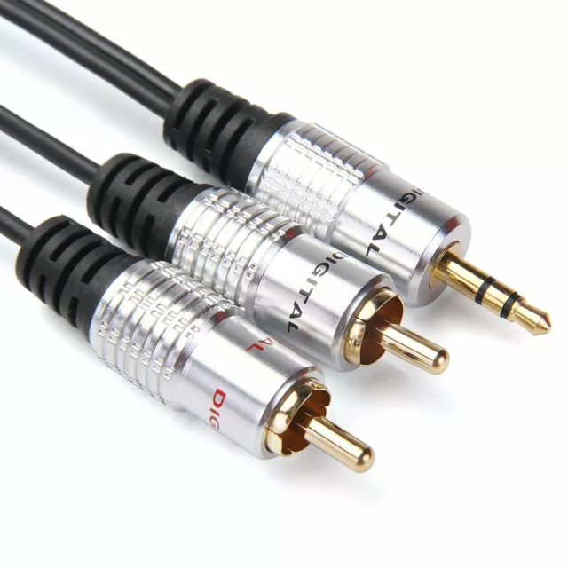 PURE OFC SHIELDED AUX 3.5mm Jack to 2 x RCA Audio Cable Twin Phono Plugs Stereo