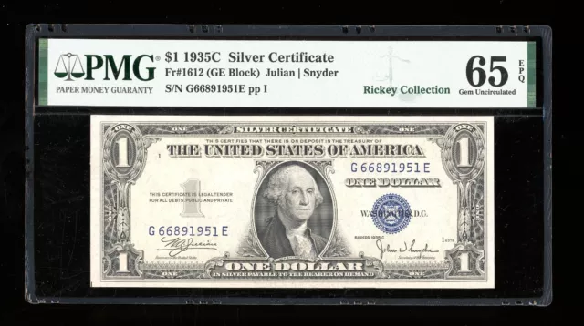 DBR 1935-C $1 Silver Gem Fr. 1612 GE Block PMG 65 EPQ Serial G66891951E