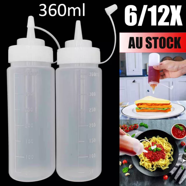 12X Plastic Sauce Bottle White Squeeze Bottles 360Ml Condiment Dispenser Oz