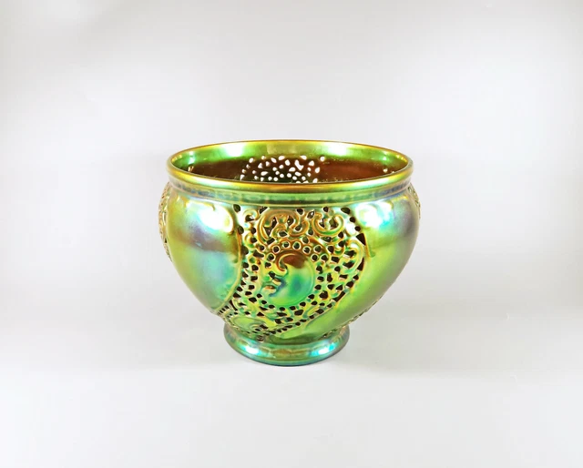 Zsolnay, Art Nouveau Style Green Eosin Glazed Open Work Porcelain Planter (H075)