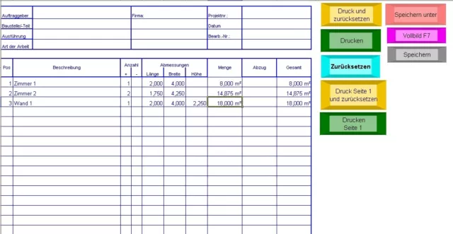 Aufmassformular  (Excel)  - Aufmaß schnell und leicht berechnen - Excelfunktion