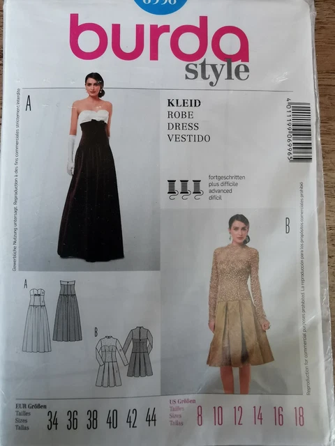 Patron De Couture Burda - Robe Bustier Courte élégante - Tailles 36 à 46 - Modèle 6996 - Neuf