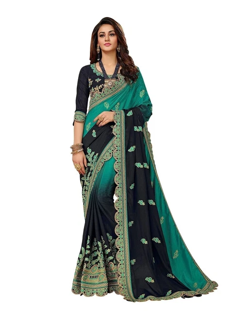 Sari da donna ricamato in chiffon con camicetta