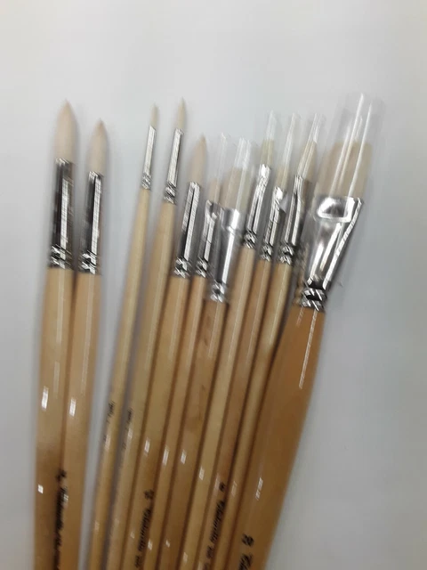 Tintoretto Pennelli in setola manico lungo per pittura olio tondi piatti natural 2