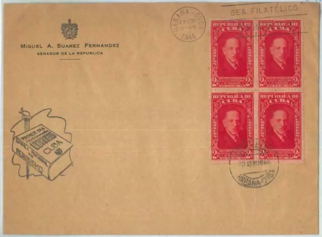 73997 - LA HABANA - Bloque de 4 en FDC SOBRE 1946 - POLITICA Suarez Fernandez