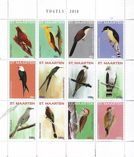 St Maarten 2014 BIRDS sheetlet of 12 MINT hinged in margin only