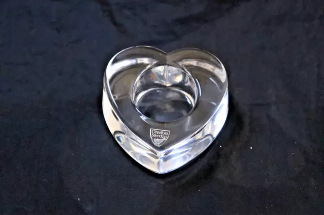 Orrefors Kosta Boda Sweden Glass Heart Shape Tea Light Votive Candle Holder