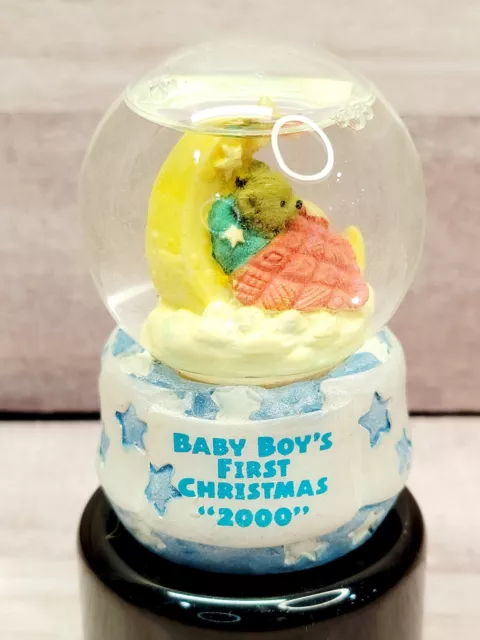 AGC Winter Baby Boys First Christmas "2000" Half Moon Bear Sleepy Snow Globe