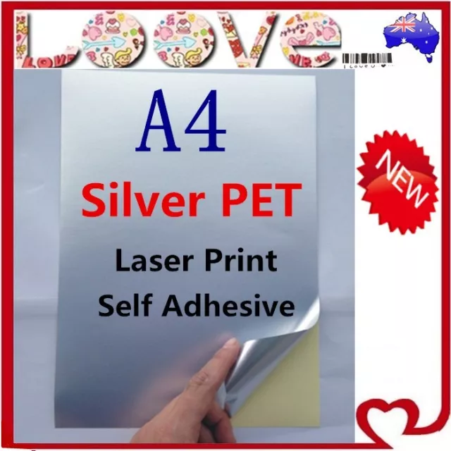 50x A4 Glossy Silver PET Self Adhesive Vinyl Sticker Paper Label Laser Print