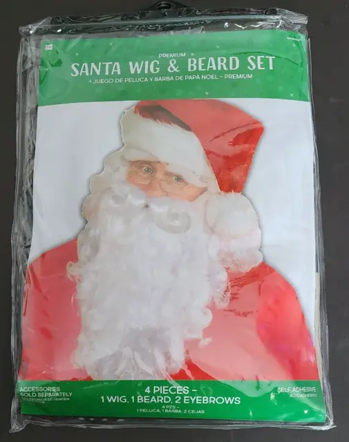 New! Premium 4 Piece Christmas Santa Claus White Wig Beard & Eyebrows