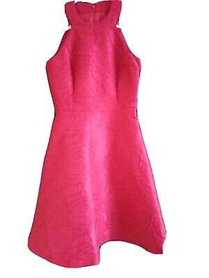 Calvin Klein Donne partito Prom Ragazze Designer Rosa Rossa stampa abito taglia XS