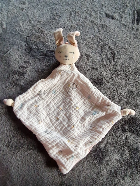 doudou plat lapin blanc lange rose herisson chien carotte  SIMBA kiabi