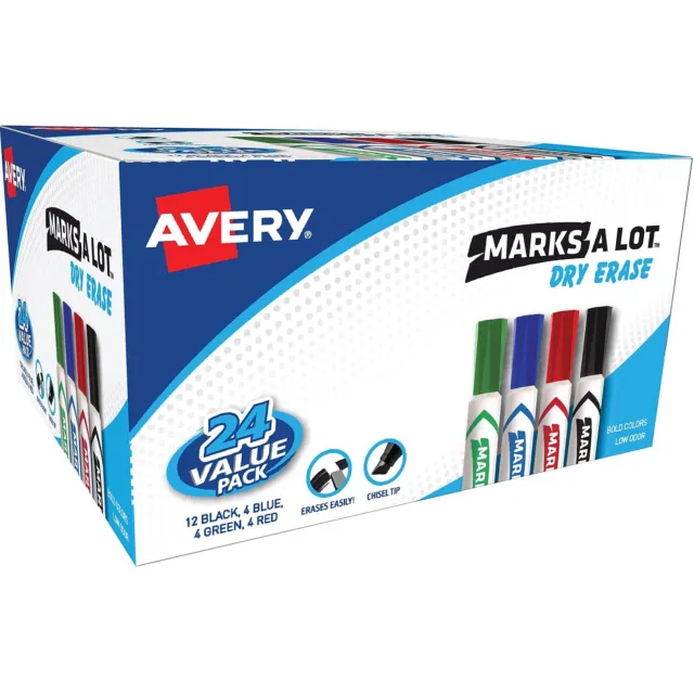Avery Marks-A-Lot Desk-Style Dry Erase Markers Chisel Tip Assorted 24/Pack