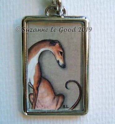 GREYHOUND DOG ART PAINTING KEYRING OR HANDBAG CARRIER CHARM by SUZANNE LE GOOD