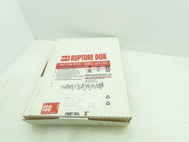 BS&B Safety Systems 013668 BIN:VD-E-13 Rupture Disk 8" Type AV 2.25 PSID @ 72°F