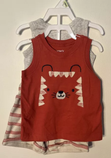 New/NWT Carter's Baby Boys 3-Piece Shorts Set, Size 3 Months. Red Cream